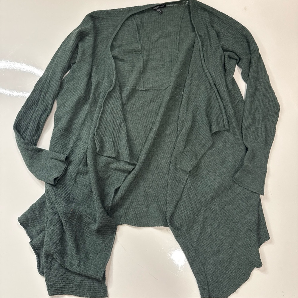 Eileen Fisher Sweater Women’s L Green Open Front Cardigan 100% Wool A030126